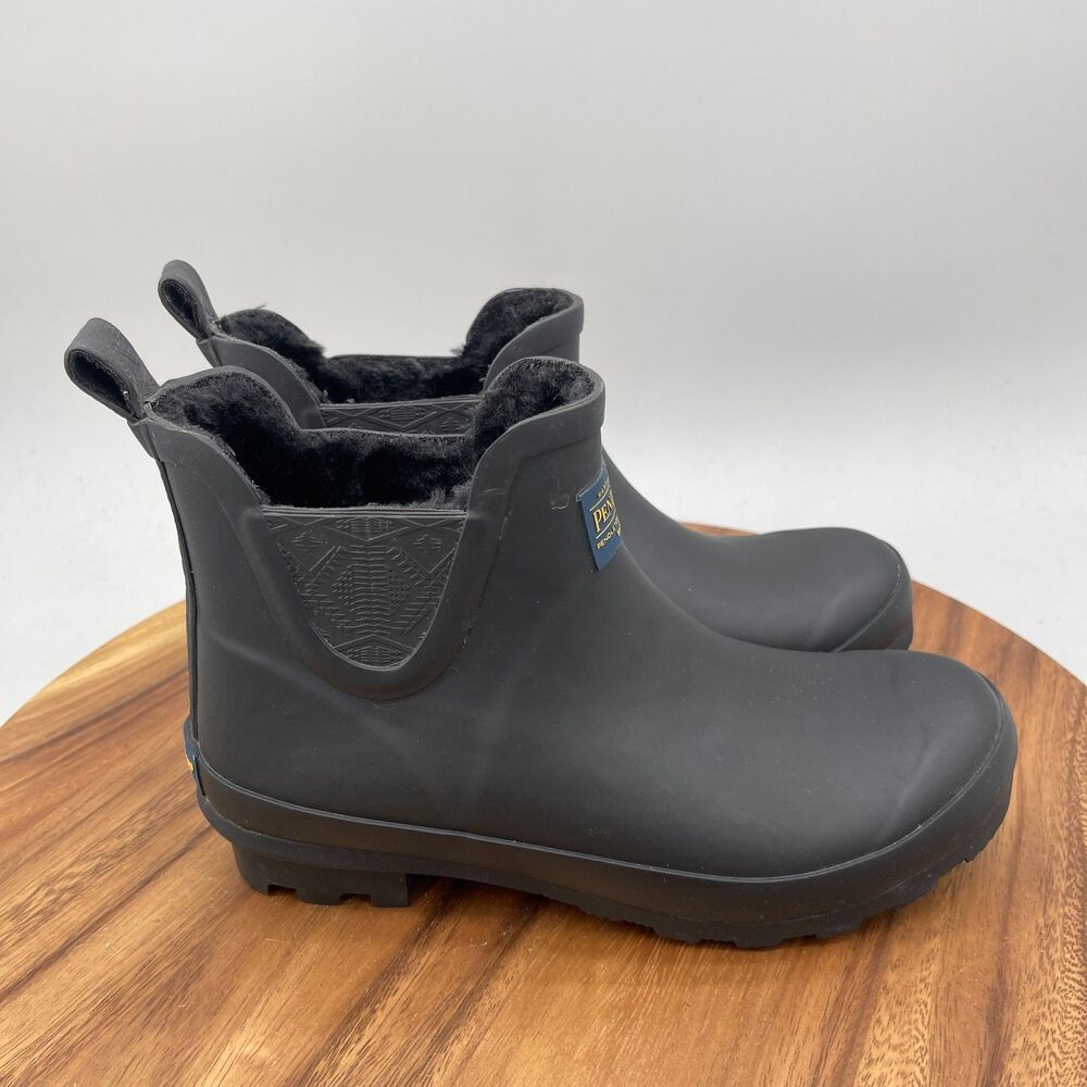 Pendleton Chelsea Rain Boots Womens Size 8 Black Slip On Rubber Comfort